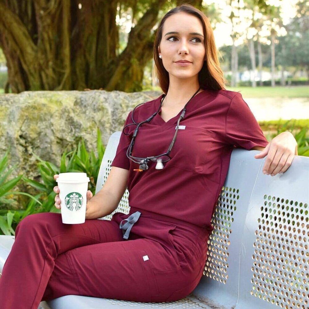 NWT Figs Burgundy set. Catarina top, High waisted Yola pans. S Small